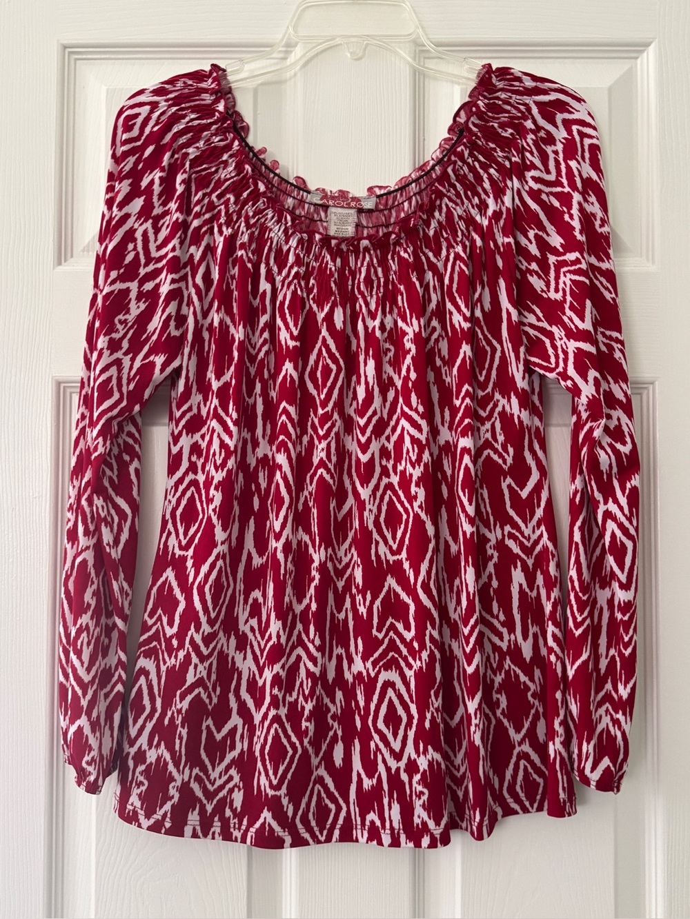 Carol Rose Red and White Ikat Peasant Tunic